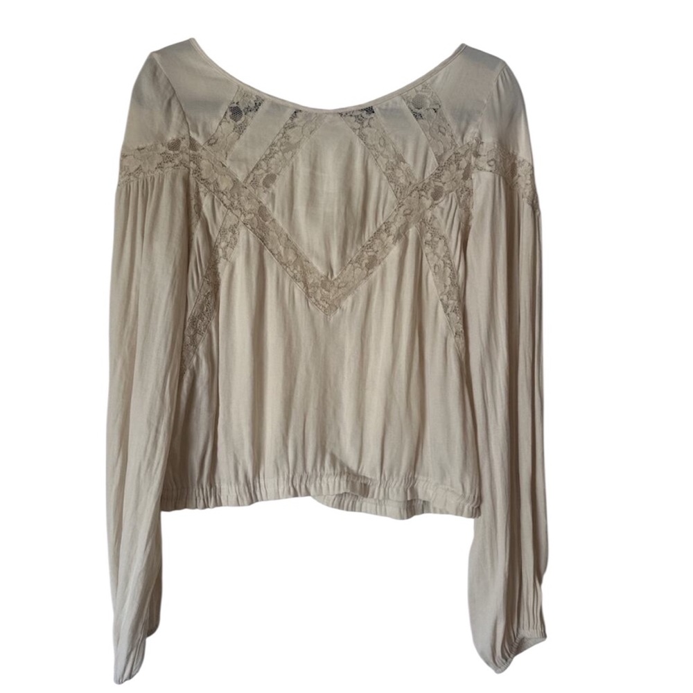 Free People (Anthropologie) BOHO‎ Cream Lace Balloon Sleeve Blouse, Small